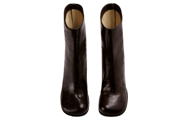 Shop Bottega Veneta 葆蝶家 BV Bloc 壓紋皮革踝靴 女款 棕色