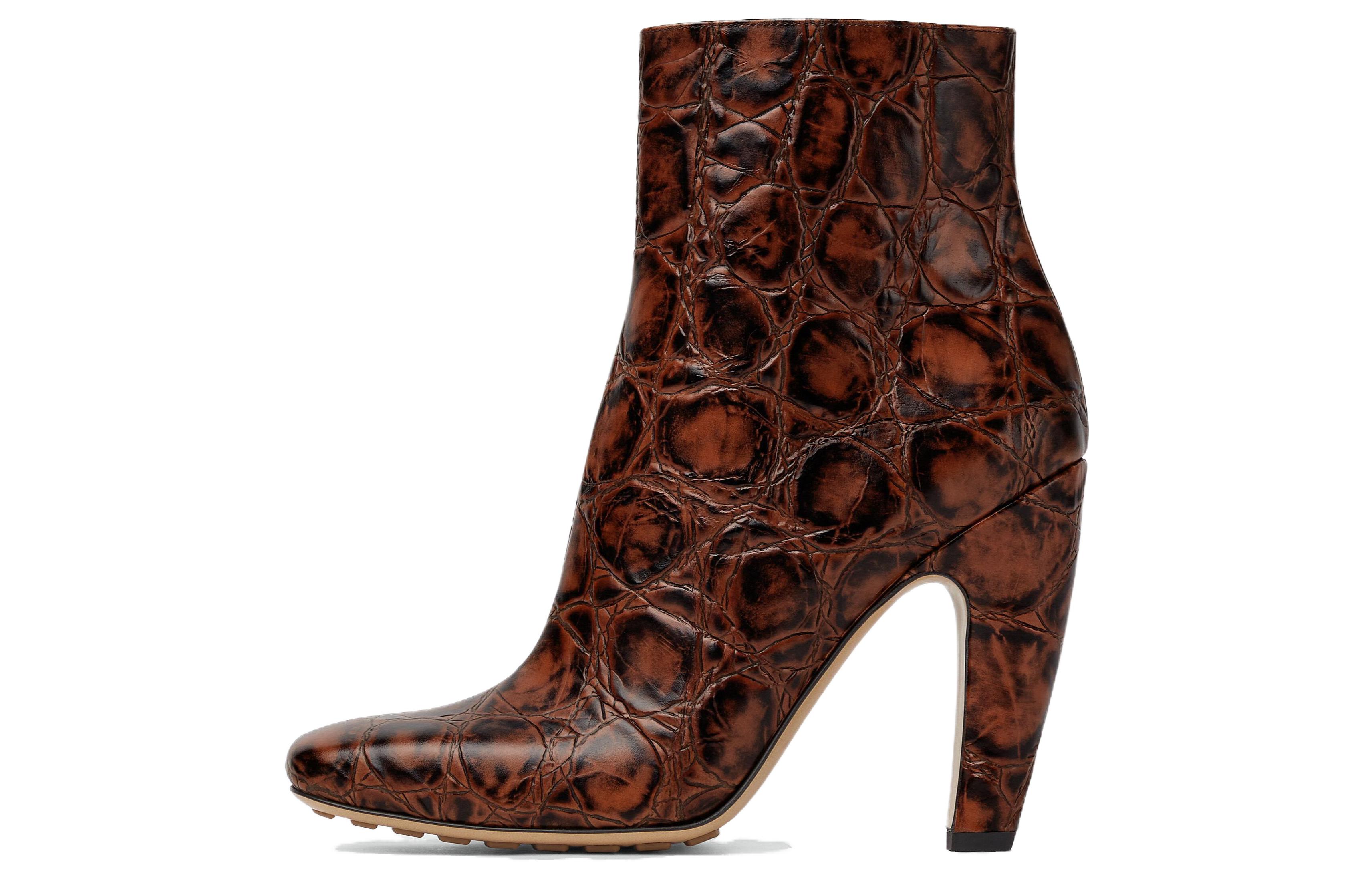 (W) Bottega Veneta Canalazzo High Heel Ankle Boot 'Brown Leather Zip CMFT'