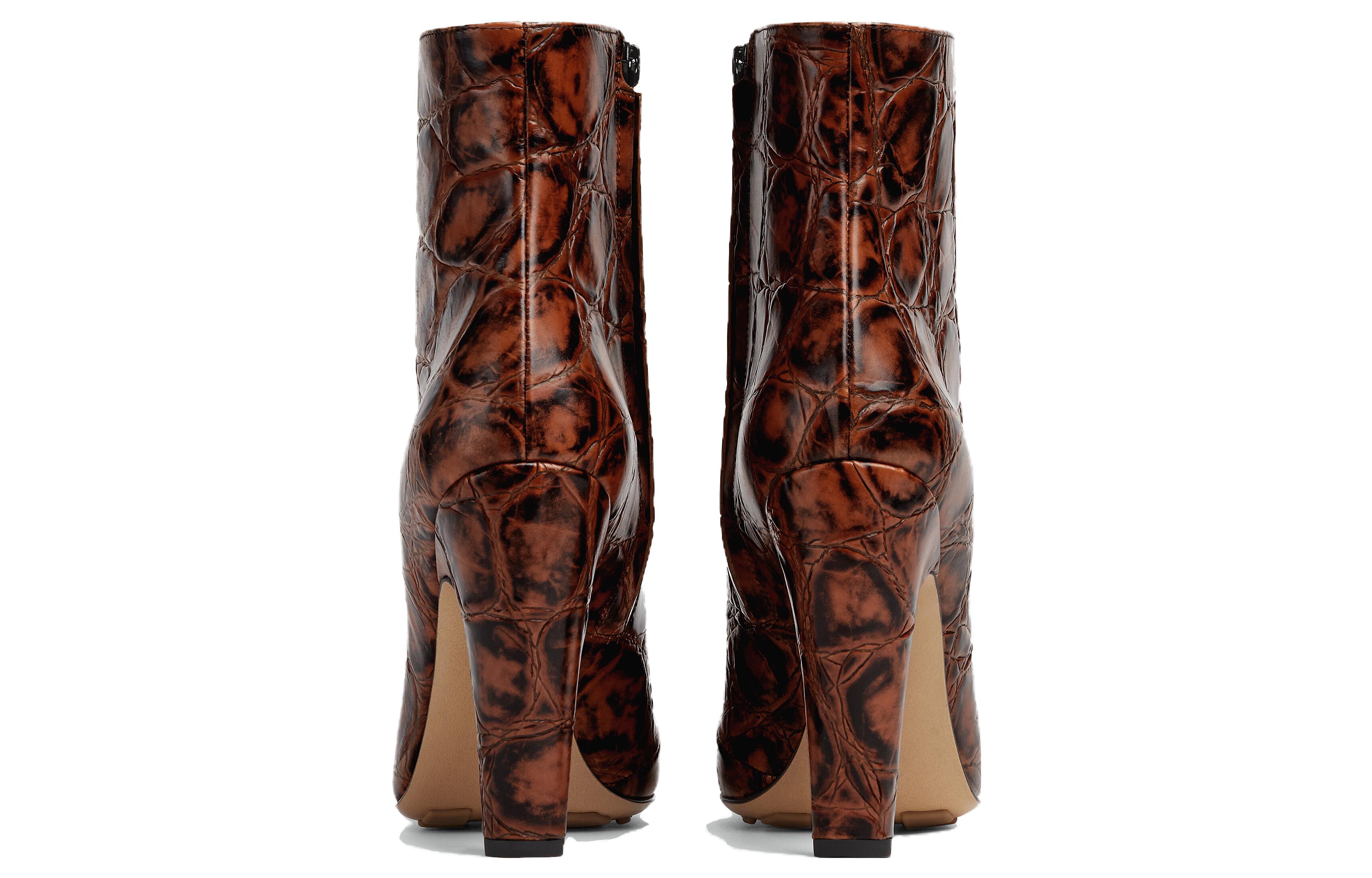 (W) Bottega Veneta Canalazzo High Heel Ankle Boot 'Brown Leather Zip CMFT' 圖 4