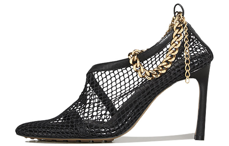 (W) Bottega Veneta Chain-Trimmed Mesh Sandals Gold 'Black'