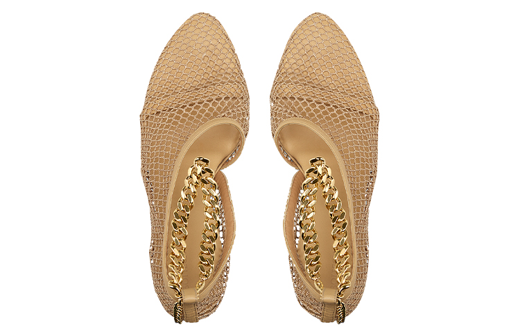 (W) Bottega Veneta Chain-Trimmed Mesh Sandals Gold 'Beige'