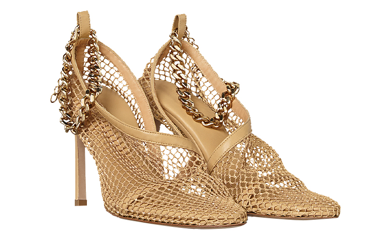 (W) Bottega Veneta Chain-Trimmed Mesh Sandals Gold 'Beige' 圖 3