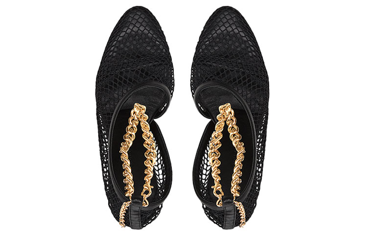 (W) Bottega Veneta Chain-Trimmed Mesh Sandals Gold 'Black' 圖 4