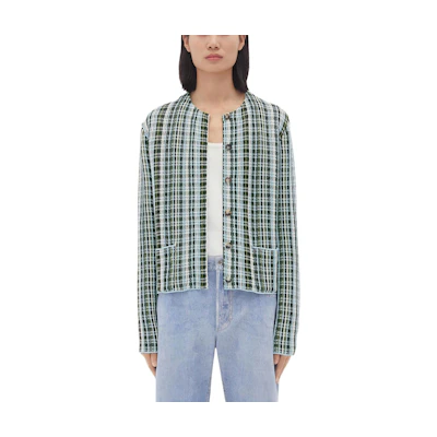 (Women) Bottega Veneta Checkered Crewneck Short Jacket Mint Green SS24 785433V40M01191