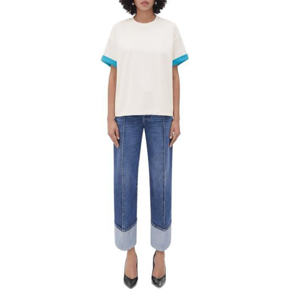 (Women) Bottega Veneta Color Block Sleeve Crewneck T-Shirt SS23 Chalk White 702429V16E09599