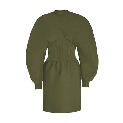 (Women) Bottega Veneta Crocodile Green Puff Sleeve Maxi Dress for Women SS21 Collection 650768V0CX03261