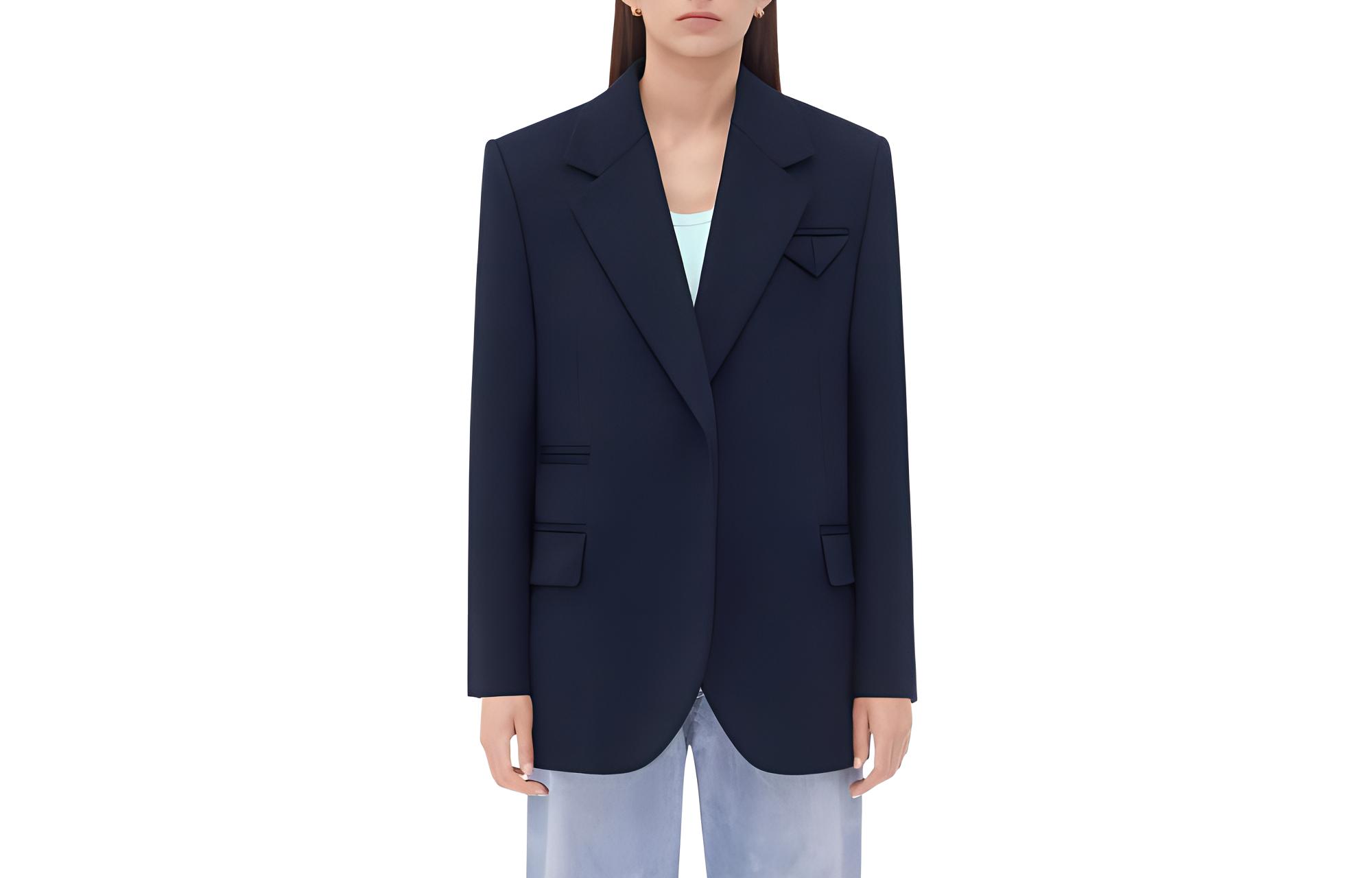 (Women) Bottega Veneta Deep Blue Wool Cashmere Belted Jacket 777392V3OO04121