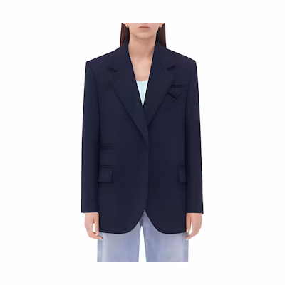 (Women) Bottega Veneta Deep Blue Wool Cashmere Belted Jacket 777392V3OO04121