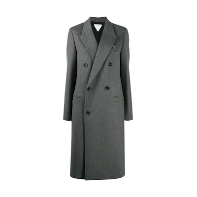 (Women) Bottega Veneta Double-Breasted Grey Coat FW21 Collection 628724VKUU08519