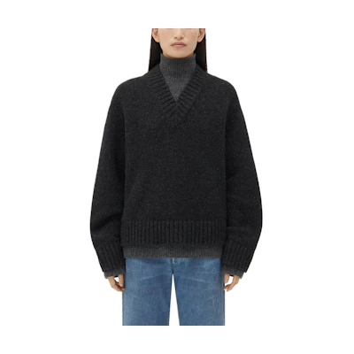 (Women) Bottega Veneta Double Layer Effect Turtleneck Wool Sweater Black for Women 758013V3DQ04087