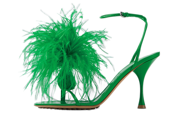 (W) Bottega Veneta Wonderbird Nappa Feather Dot Sandals 'Green'