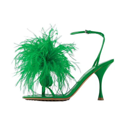 (W) Bottega Veneta Wonderbird Nappa Feather Dot Sandals 'Green'