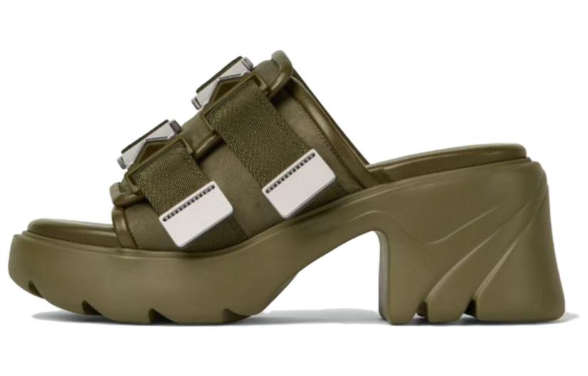 (W) Bottega Veneta Flash 'Green Block Heel Slides'