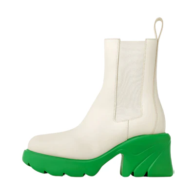 (W) Bottega Veneta Flash Ankle Chelsea Boot Shearling 'White Parakeet'