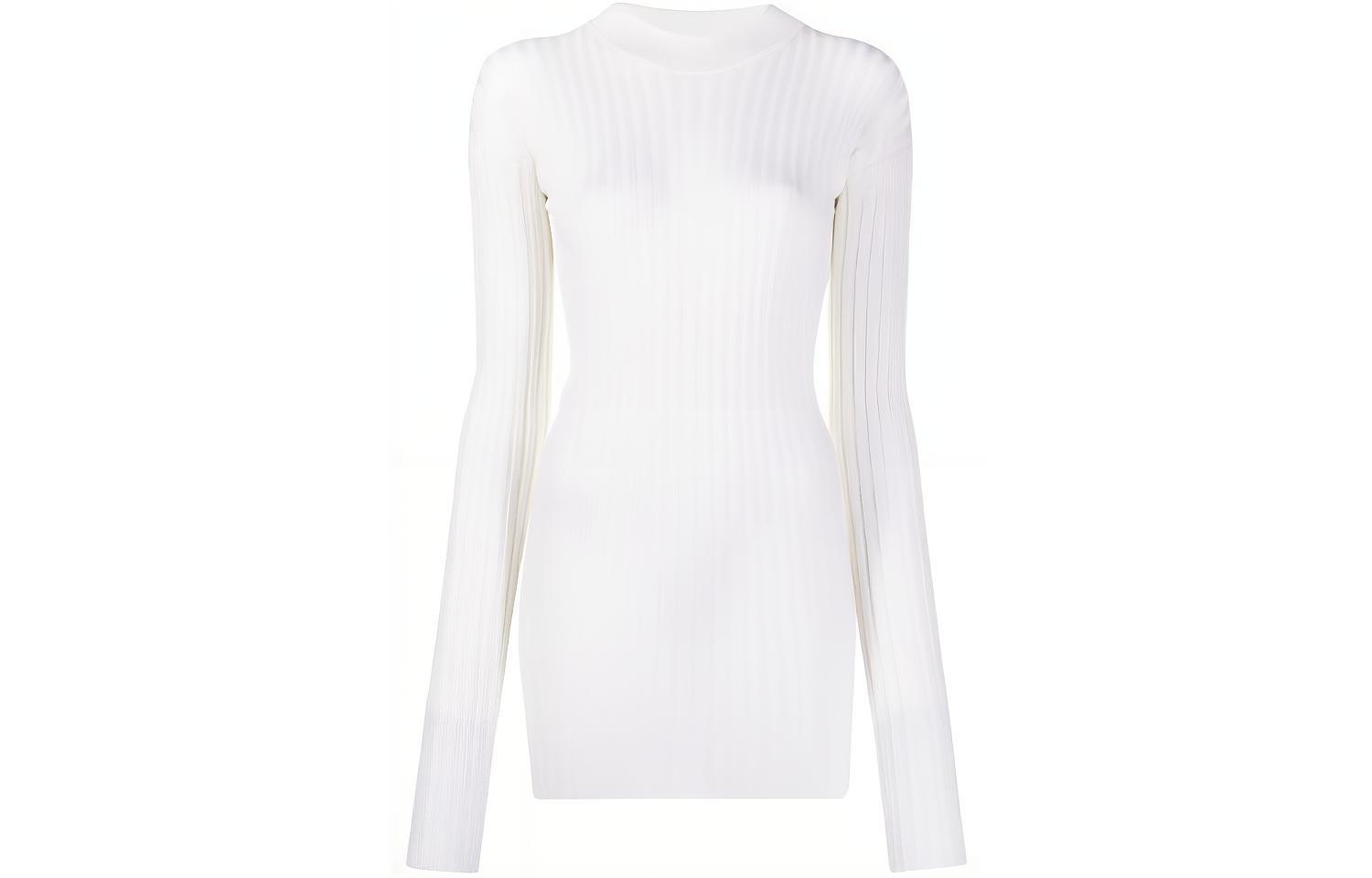 (Women) Bottega Veneta FW21 White Ribbed Long Sleeve Knit Sweater 631301VKWG09068