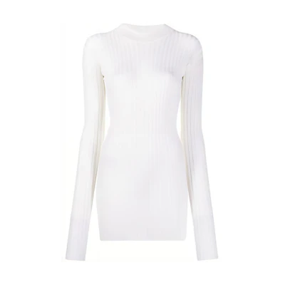 (Women) Bottega Veneta FW21 White Ribbed Long Sleeve Knit Sweater 631301VKWG09068