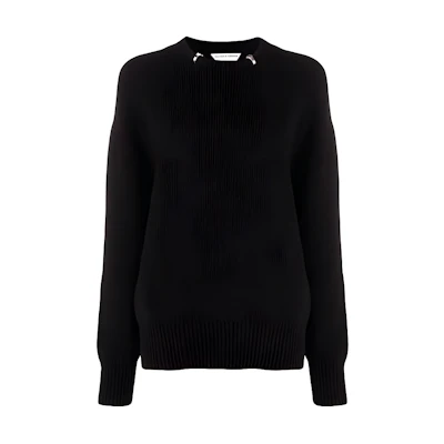 (Women) Bottega Veneta FW21 Wool Pullover Sweater with Ring Detail in Black. 665073V0Z401000