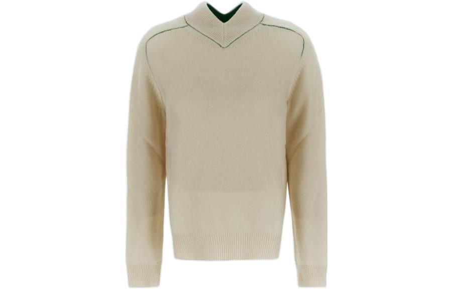 (Women) Bottega Veneta FW22  White Heart-Neck Pullover Wool Cashmere Sweater 700137V07J09000
