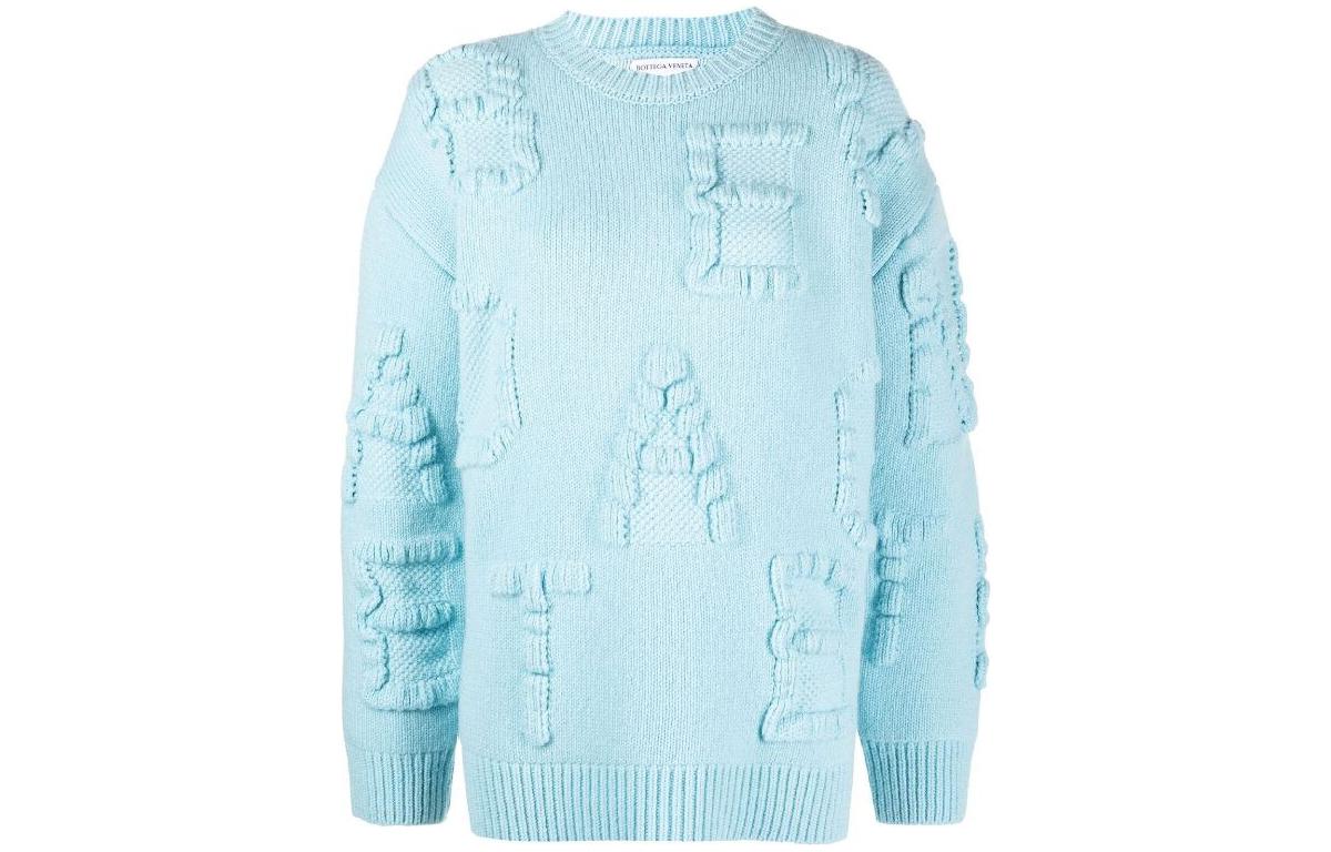 (Women) Bottega Veneta FW22 Blue 3D Letter Wool Cashmere Crewneck Sweater 707883V26T08955