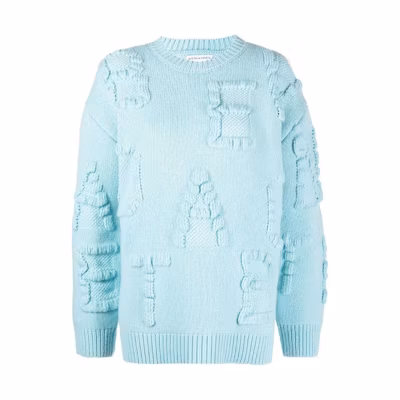(Women) Bottega Veneta FW22 Blue 3D Letter Wool Cashmere Crewneck Sweater 707883V26T08955