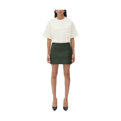(Women) Bottega Veneta FW22 White Crewneck Tee with Studded Pocket 715278VKLZ09071