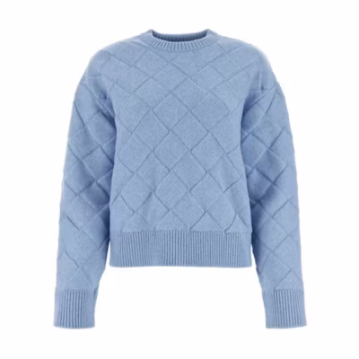 (Women) Bottega Veneta FW23 Solid Color Crewneck Pullover Sweater Light Blue. 753728V36Y04225