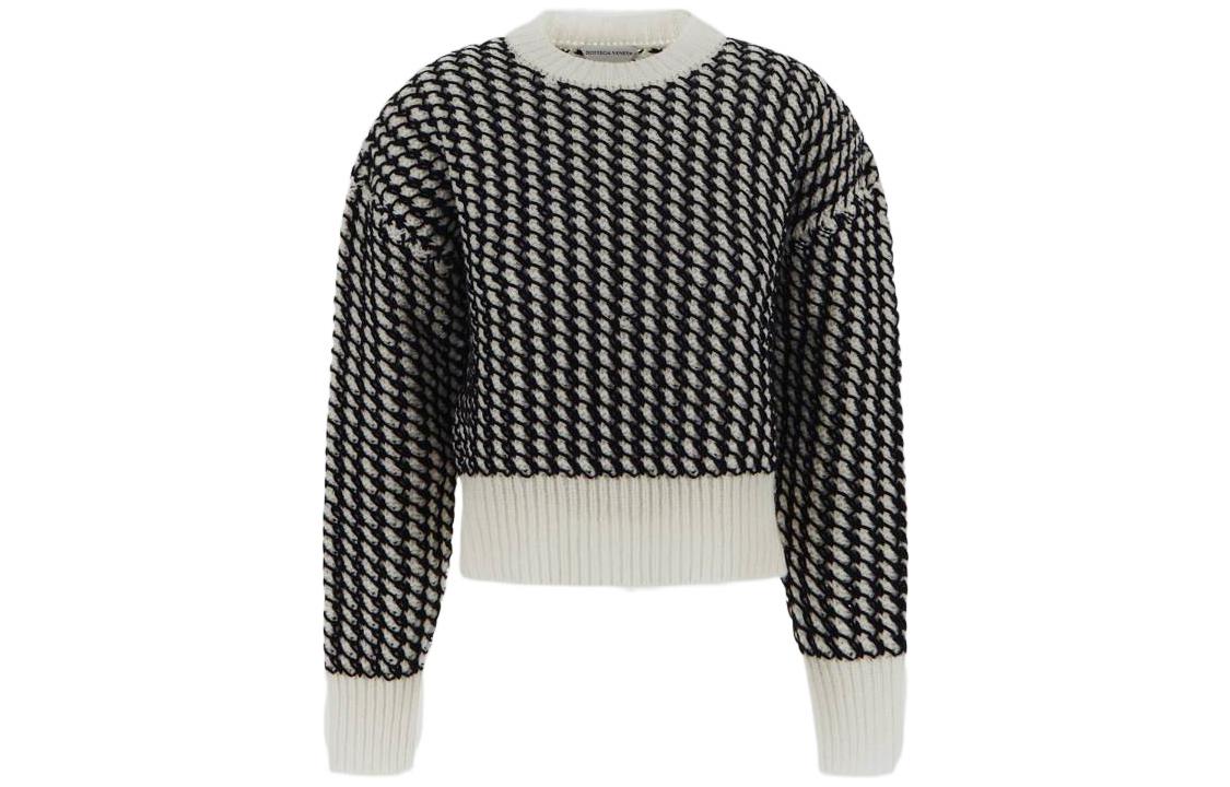 (Women) Bottega Veneta Geometric Knit Pullover Sweater for Women FW22 Black 704595V24Z09060
