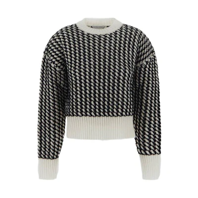 (Women) Bottega Veneta Geometric Knit Pullover Sweater for Women FW22 Black 704595V24Z09060