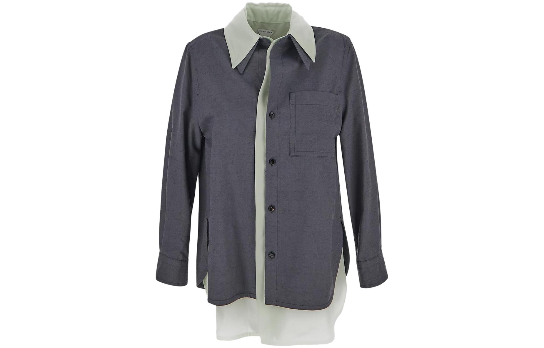 (Women) Bottega Veneta Grey SS23 Colorblock Relaxed Double Collar Shirt 738507V2SM01225