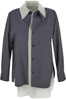 (Women) Bottega Veneta Grey SS23 Colorblock Relaxed Double Collar Shirt 738507V2SM01225 (Women) Bottega Veneta Grey SS23 Colorblock Relaxed Double Collar Shirt 738507V2SM01225