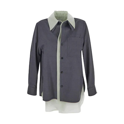 (Women) Bottega Veneta Grey SS23 Colorblock Relaxed Double Collar Shirt 738507V2SM01225