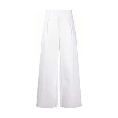 (Women) Bottega Veneta High-Waisted Wide-Leg Casual Pants White. 600982VKJ609122