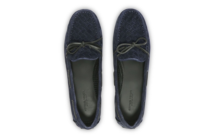 Shop (Women) Bottega Veneta Intrecciato Lace-Up Flat 'Dark Blue' 283058VFCA14030