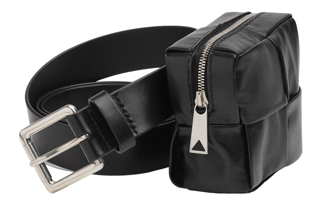 (Women) Bottega Veneta Intreccio Detachable Leather Belt  Black 3cm Wide 709342VA9A58803