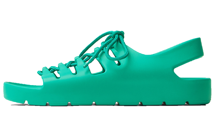 (Women) Bottega Veneta Jelly Rubber Lace-up Flat Sandals 'Light Green' 667220V11T03548