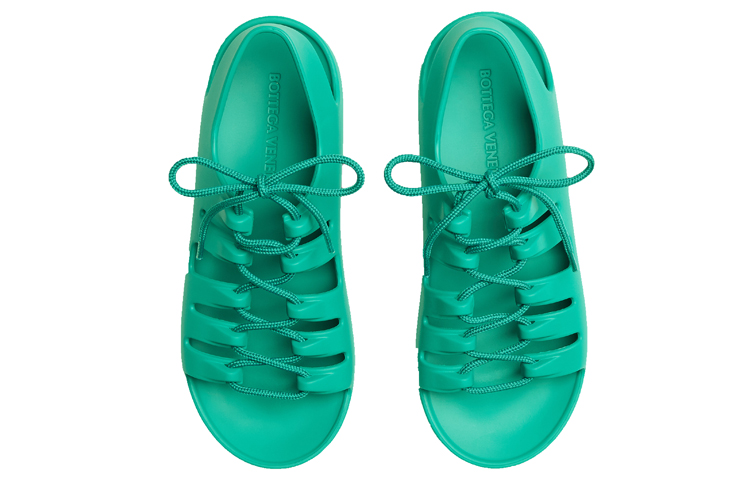 Lookbook (Women) Bottega Veneta Jelly Rubber Lace-up Flat Sandals 'Light Green' 667220V11T03548