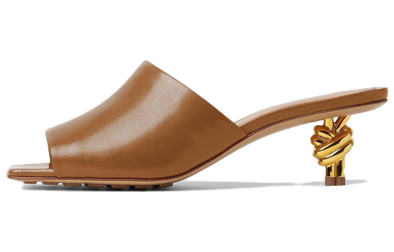 (Women) Bottega Veneta KNOT 'Brown Leather Open-Toe Slides' 764401VBSF02628