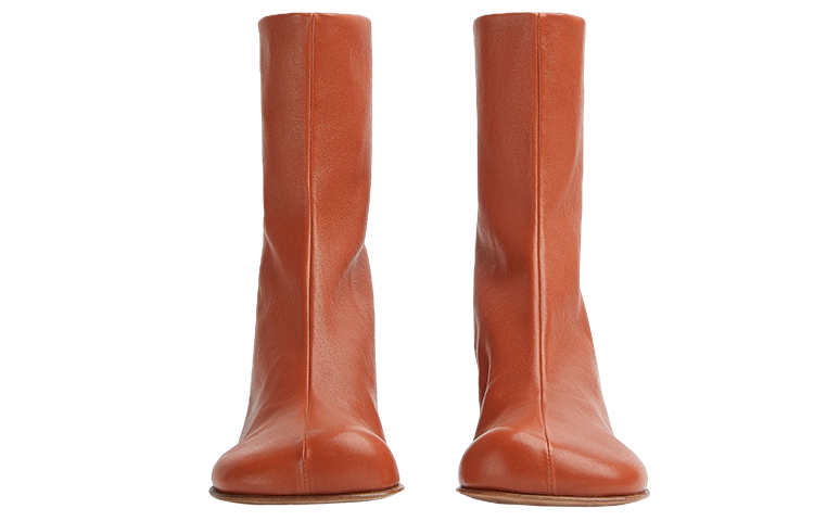 Lookbook Bottega Veneta葆蝶家 皮革 拉鍊圓頭高跟 時尚短靴 女款 紅色