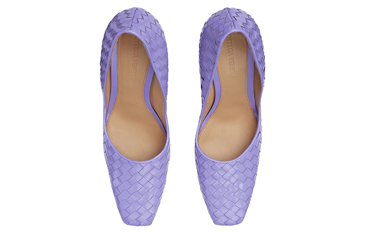 (W) Bottega Veneta Leather Intrecciato Square-Toe Thick-Heel High Heels 'Purple' 圖 2