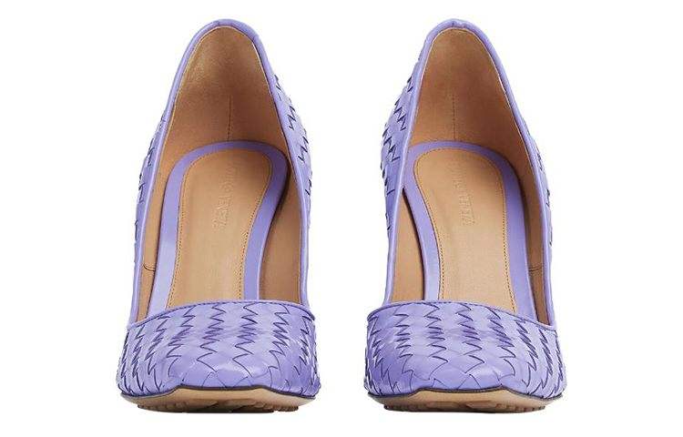(W) Bottega Veneta Leather Intrecciato Square-Toe Thick-Heel High Heels 'Purple' 圖 3