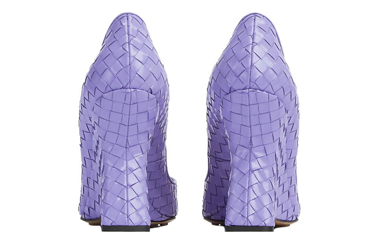 (W) Bottega Veneta Leather Intrecciato Square-Toe Thick-Heel High Heels 'Purple' 圖 4