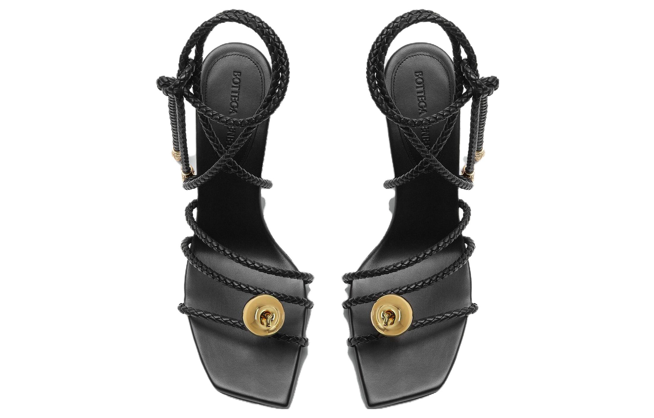 Shop (W) Bottega Veneta Sandalia Plana de Cuero Punta Abierta 'Negra' 763795VBSDE1000