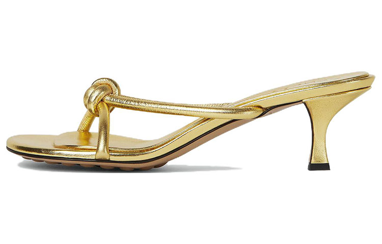 (Women) Bottega Veneta Leather Open-Toe Mule Heels 'Gold' 775417V3P708265