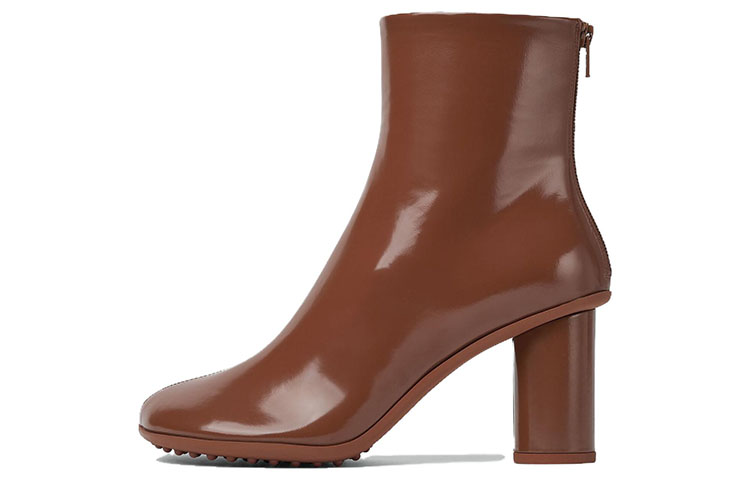 (W) Bottega Veneta Leather Round-Toe Block Heel Ankle Boot 'Red'