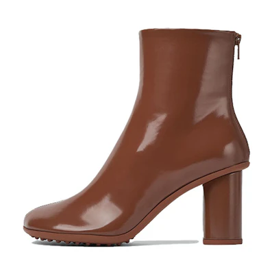 (W) Bottega Veneta Leather Round-Toe Block Heel Ankle Boot 'Red'