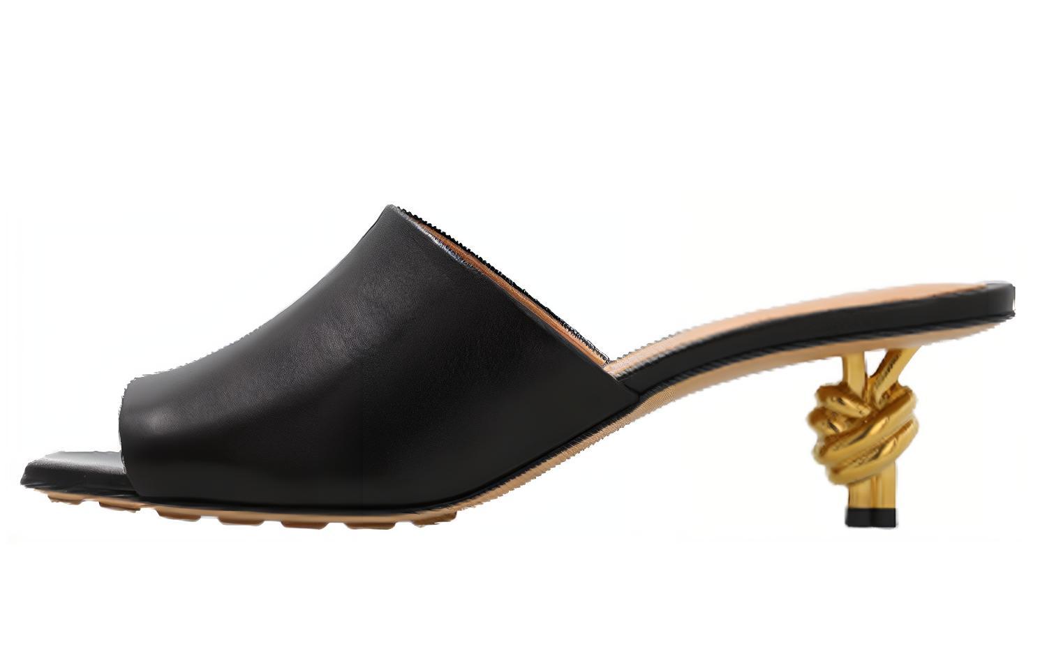 (Women) Bottega Veneta Leather Round-Toe Mules 'Black Elegance' 764401VBSF01000