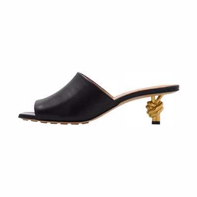 (W) Bottega Veneta Leather Round-Toe Mules 'Black Elegance'