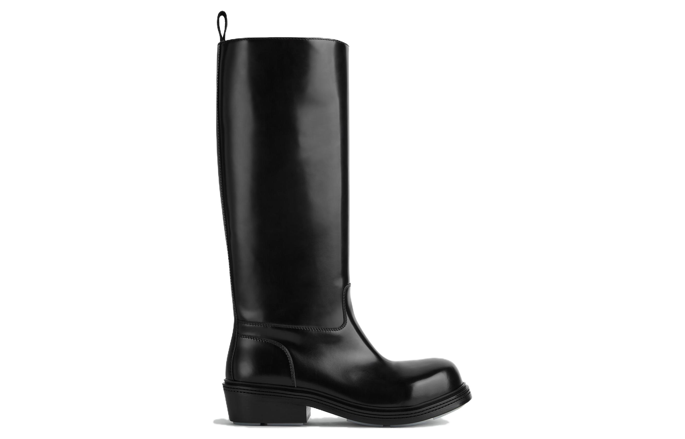 (W) Bottega Veneta Leather Round Toe Flat High Boots 'Black' 圖 2