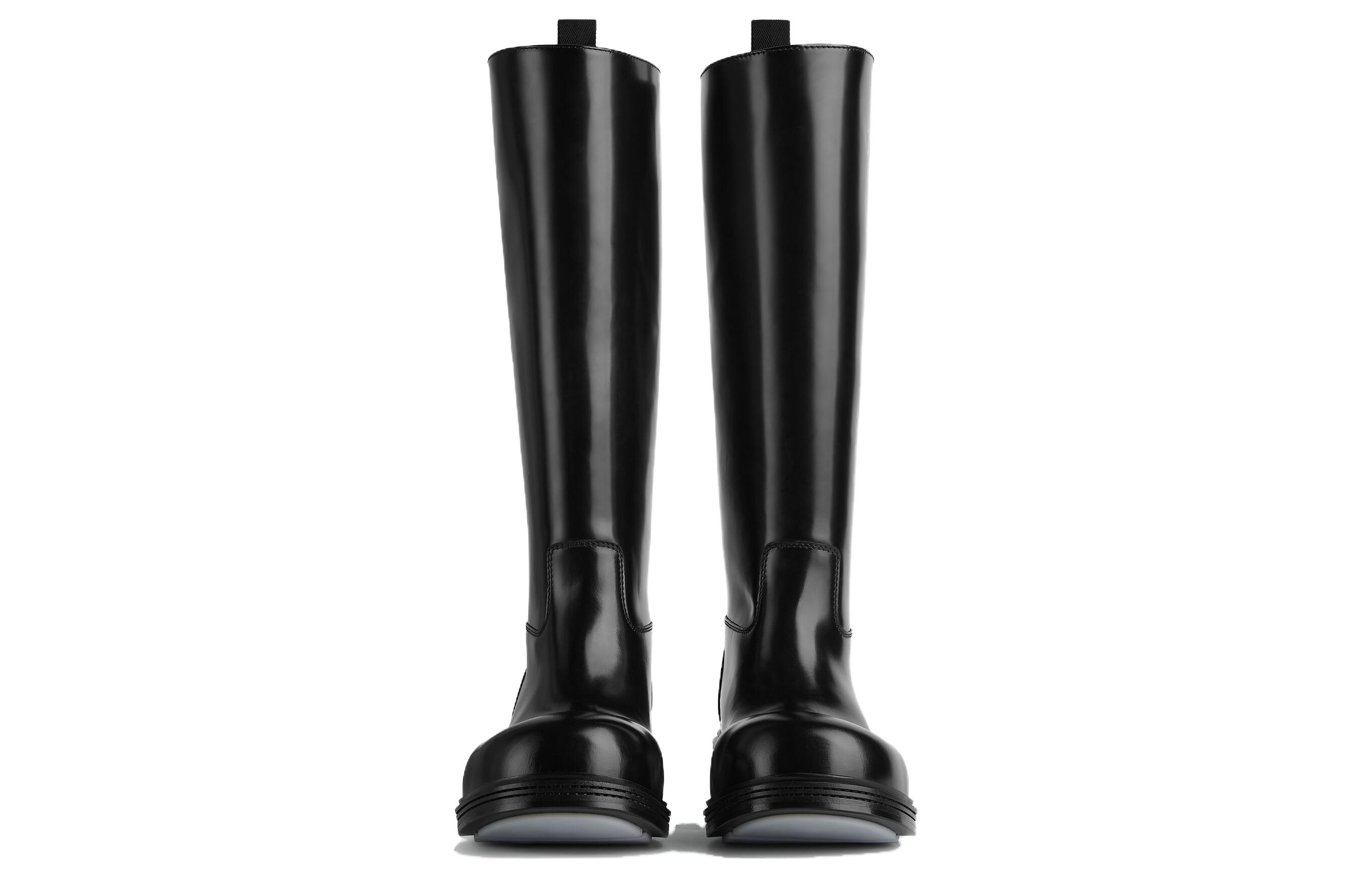 (W) Bottega Veneta Leather Round Toe Flat High Boots 'Black' 圖 3