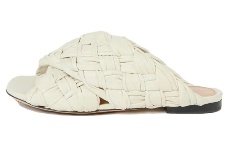 (W) Bottega Veneta Leather Round Toe Flat Mules 'White'